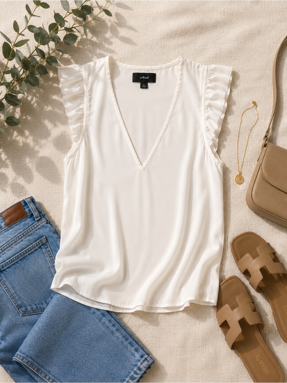 J.Crew Ivory Ruffle Sleeve V-Neck Blouse | Sleeveless Top